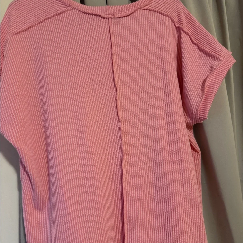 Solid Raised Rib Drop Shoulder Tops - Picture 5 of 10